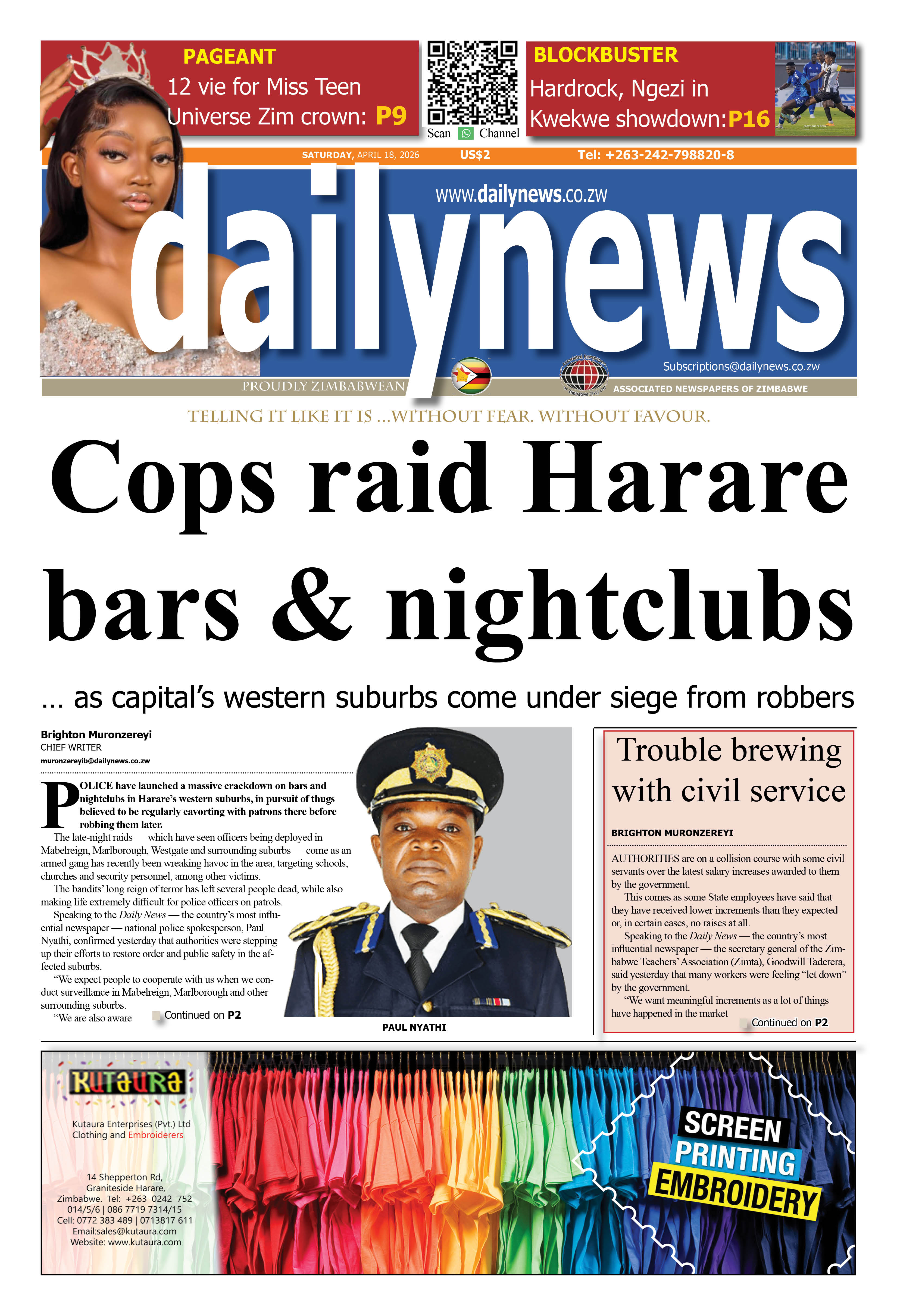 Saturday 18 April 2026